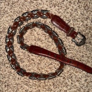Brighton xl Braided Brown Leather Belt with Silver Accent Hardware
